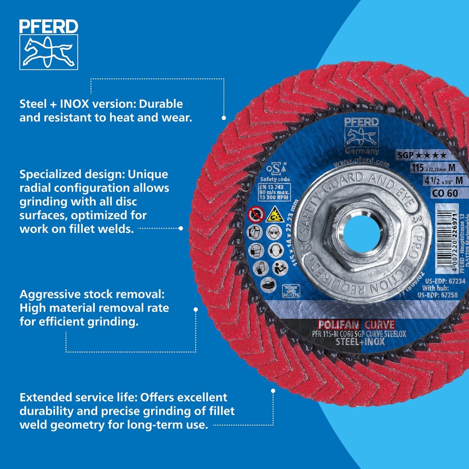 PFERD POLIFAN® Curve Radial Flap Disc 4-1/2
