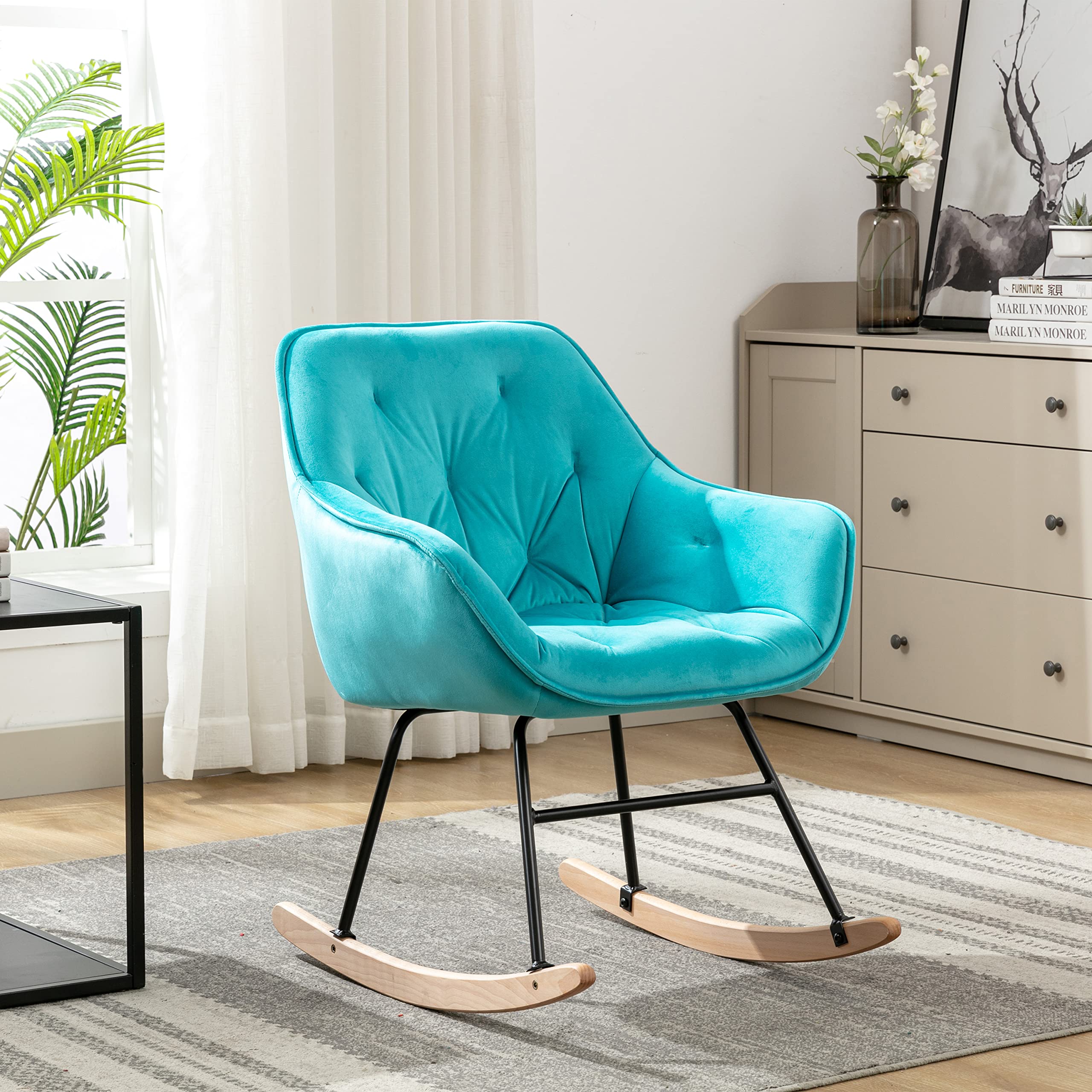 Comfortable Rocking Accent Chair for Living Room - Soft Upholstered Modern Rocker with Padded Seat - Perfect for Nursery, Porch & Relaxation