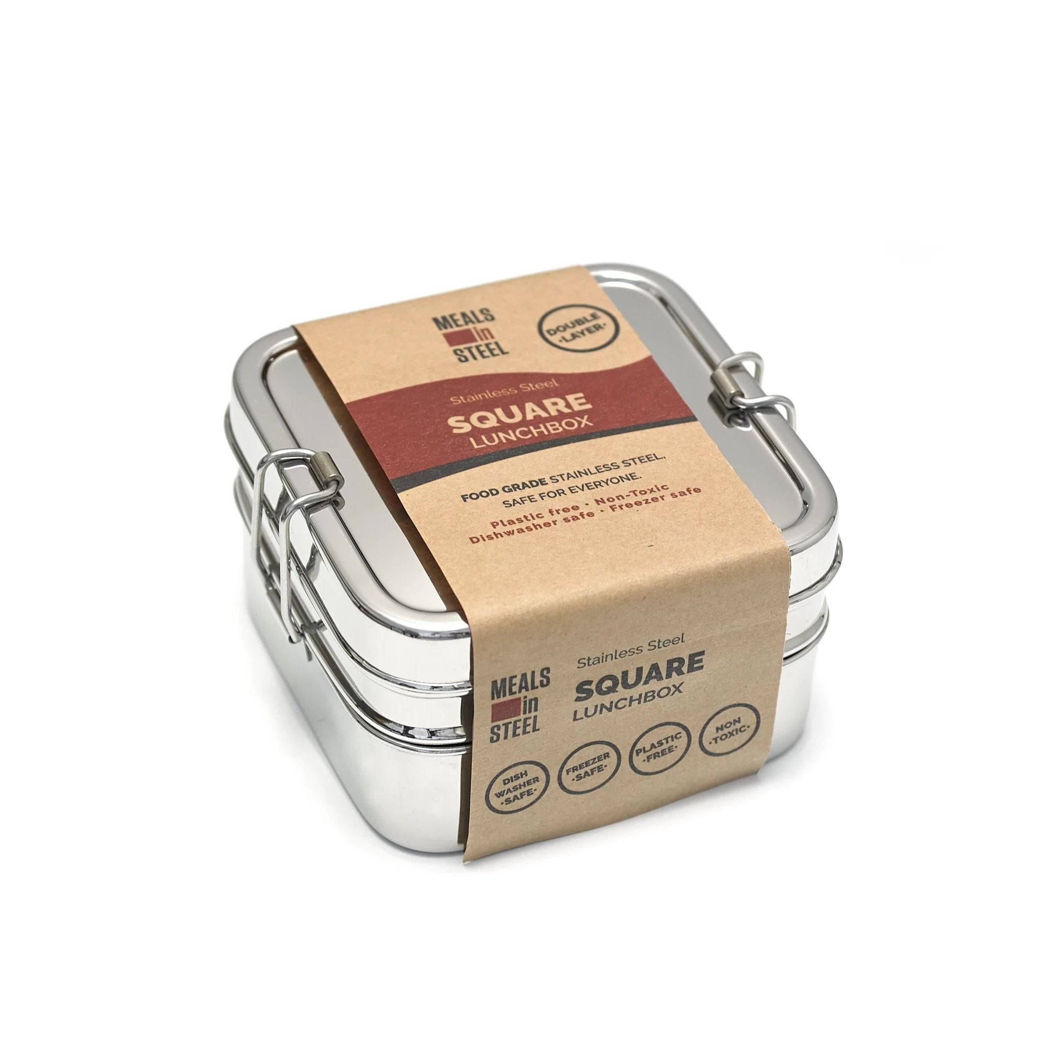 Stainless Steel Double Layer Square Lunch Box - Leak Proof & Insulated for Work, School & Picnics