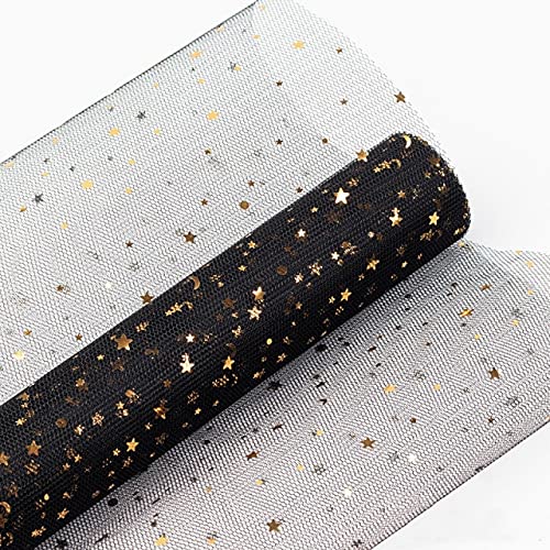 Premium Black Floral Wrapping Paper - 48cm x 1m Roll with Gold Star & Moon Design for DIY Bouquets, Scrapbooking & Craft Projects - Ideal for Wedding, Birthday & Gift Packaging Decorations