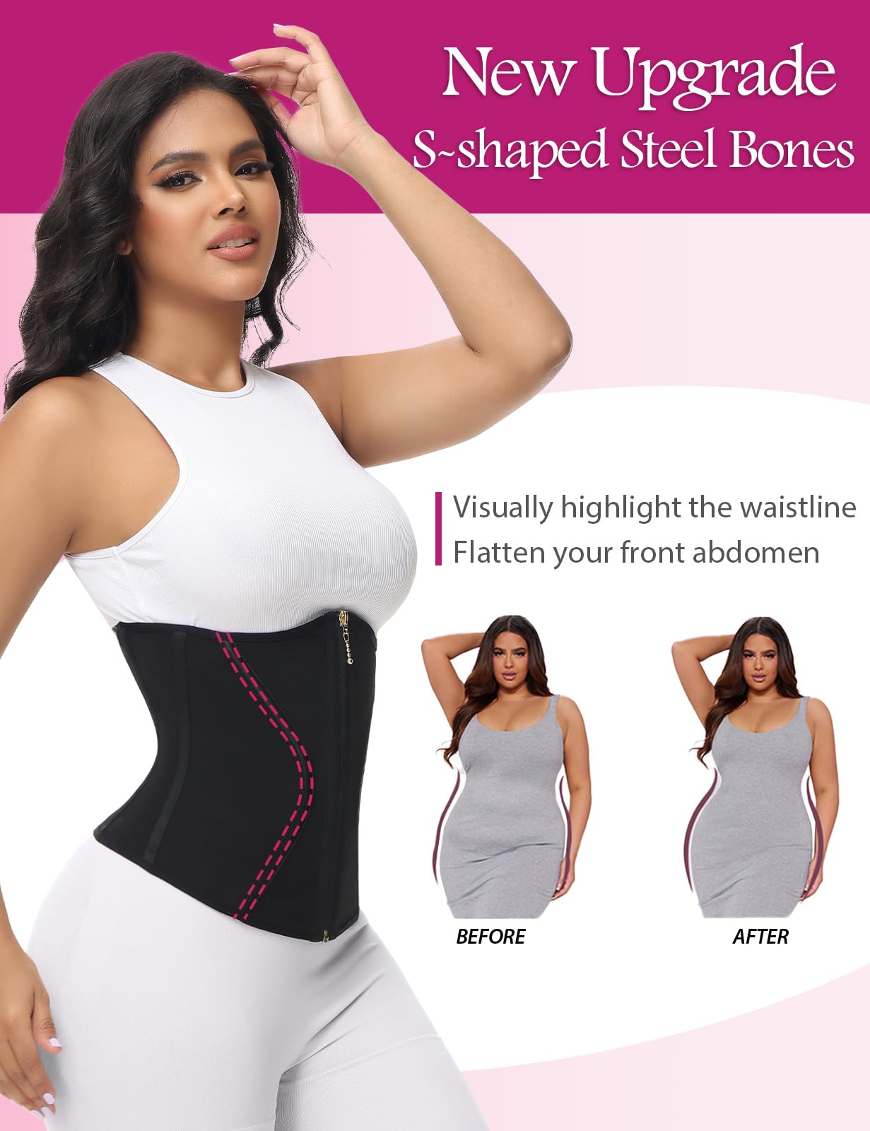 SHAPSHE Women's Waist Trainer Corset - Tummy Control Shapewear for Short Torso, Workout Waist Cincher & Hourglass Body Shaper - Perfect for Gym, Postpartum Recovery & Everyday Slimming