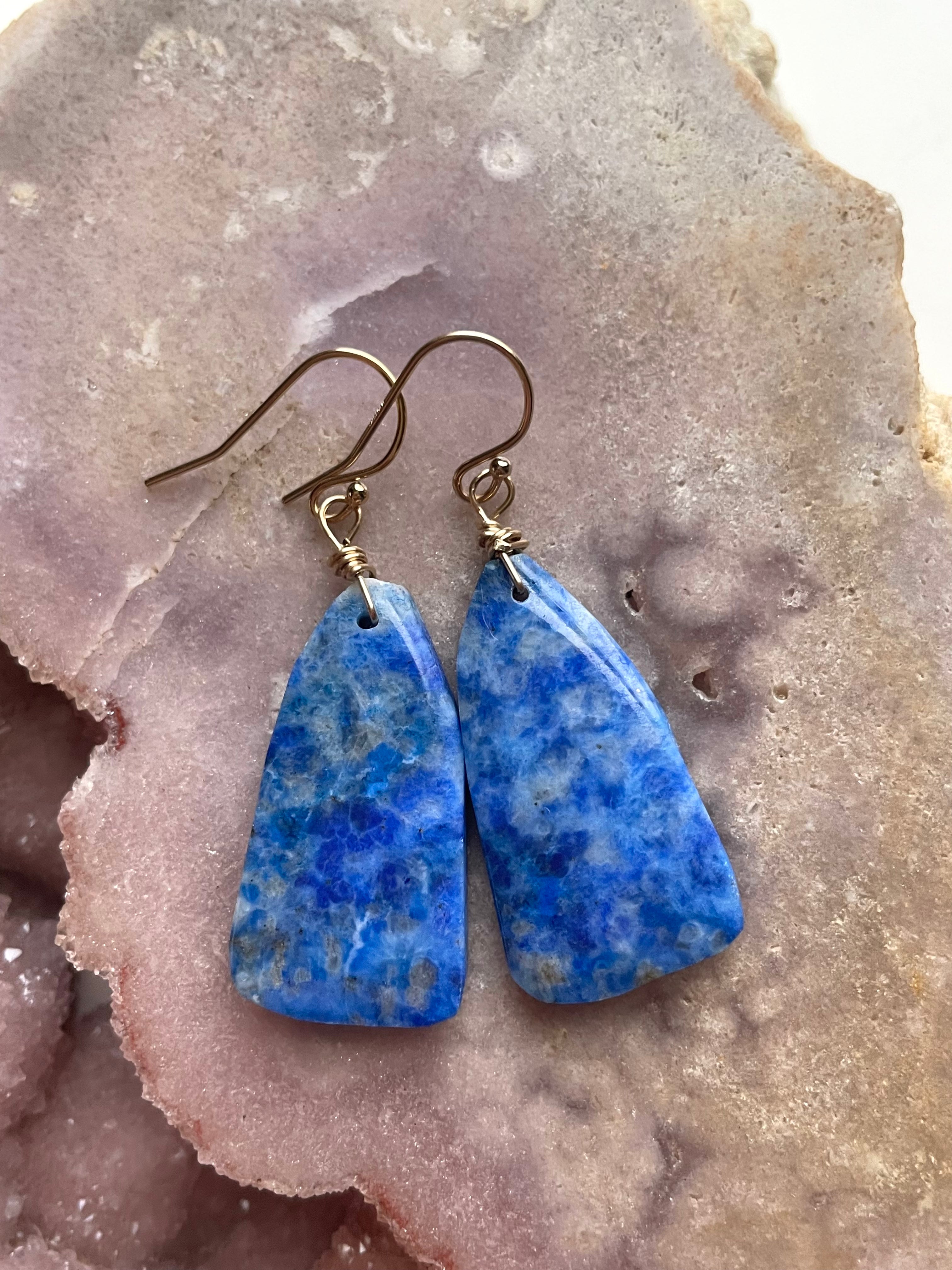 Lapis Lazuli Statement Earrings - 14K Gold Filled Dangle Earrings for Women | Elegant Boho Jewelry Gift for Birthday, Wedding & Party
