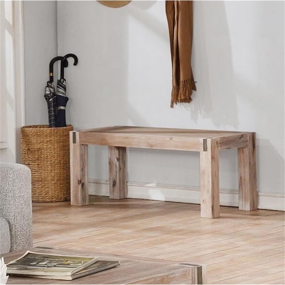 Woodstock Bench - 36 Inch Modern Farmhouse Entryway Bench with Rustic Solid Acola Wood Legs & Bronze Metal Finish | Perfect for Living Room, Hallway & Bedroom Decor