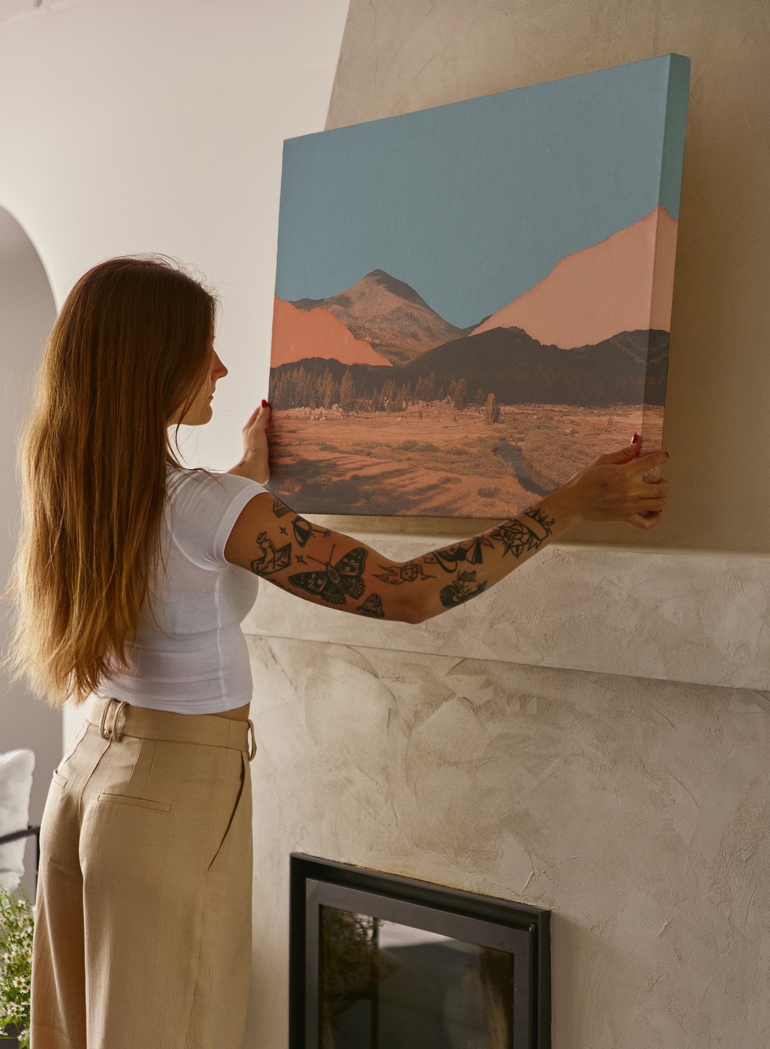 Noon in Nevada Canvas Wall Art - Handmade Desert Landscape Painting for Home & Office Decor | Perfect for Living Room, Bedroom, or Workspace