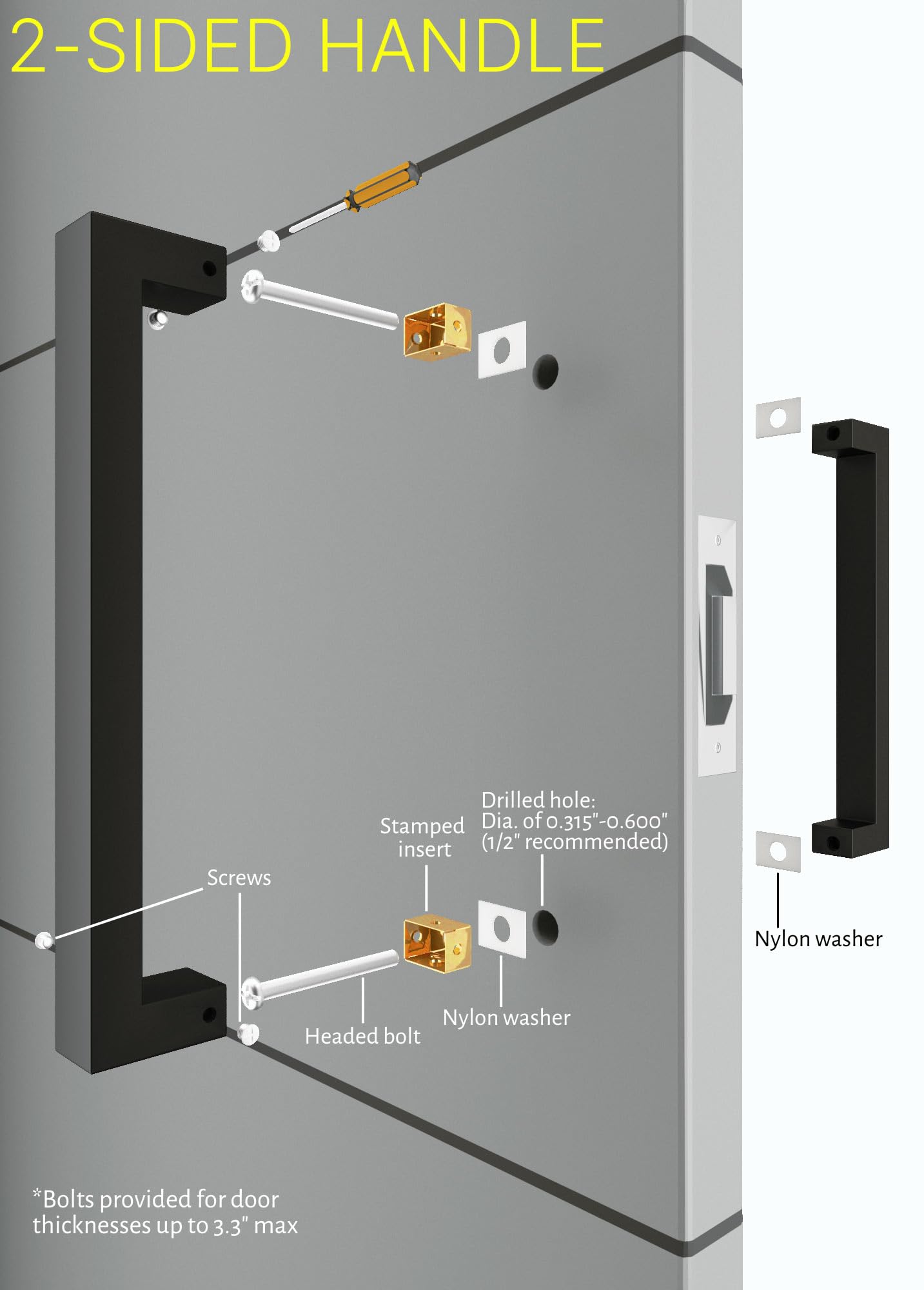 32 Inch Matte Black Stainless Steel Double-Sided Door Handles - Modern Push Pull Handles for Wood, Glass & Metal Doors - Perfect for Shower Doors, Sliding Barn Doors & Single/Double Entry Doors - Square & Rectangle Bar Shape for Stylish Home & Office Use