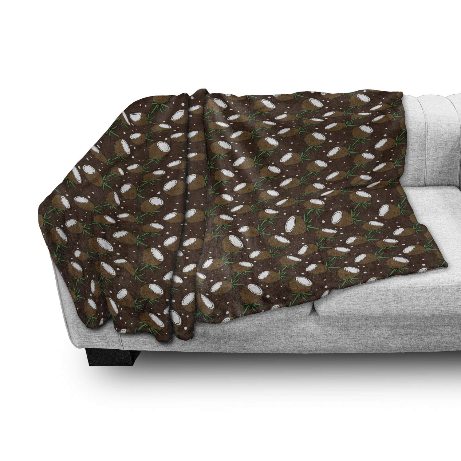 Ambesonne Chocolate Brown Fleece Throw Blanket - Tropical Coconut & Dots Pattern, 50x60 Inch Soft Flannel Couch Cover for Adults | Cozy Home Decor, Perfect for Living Room, Bedroom & Winter Snuggling