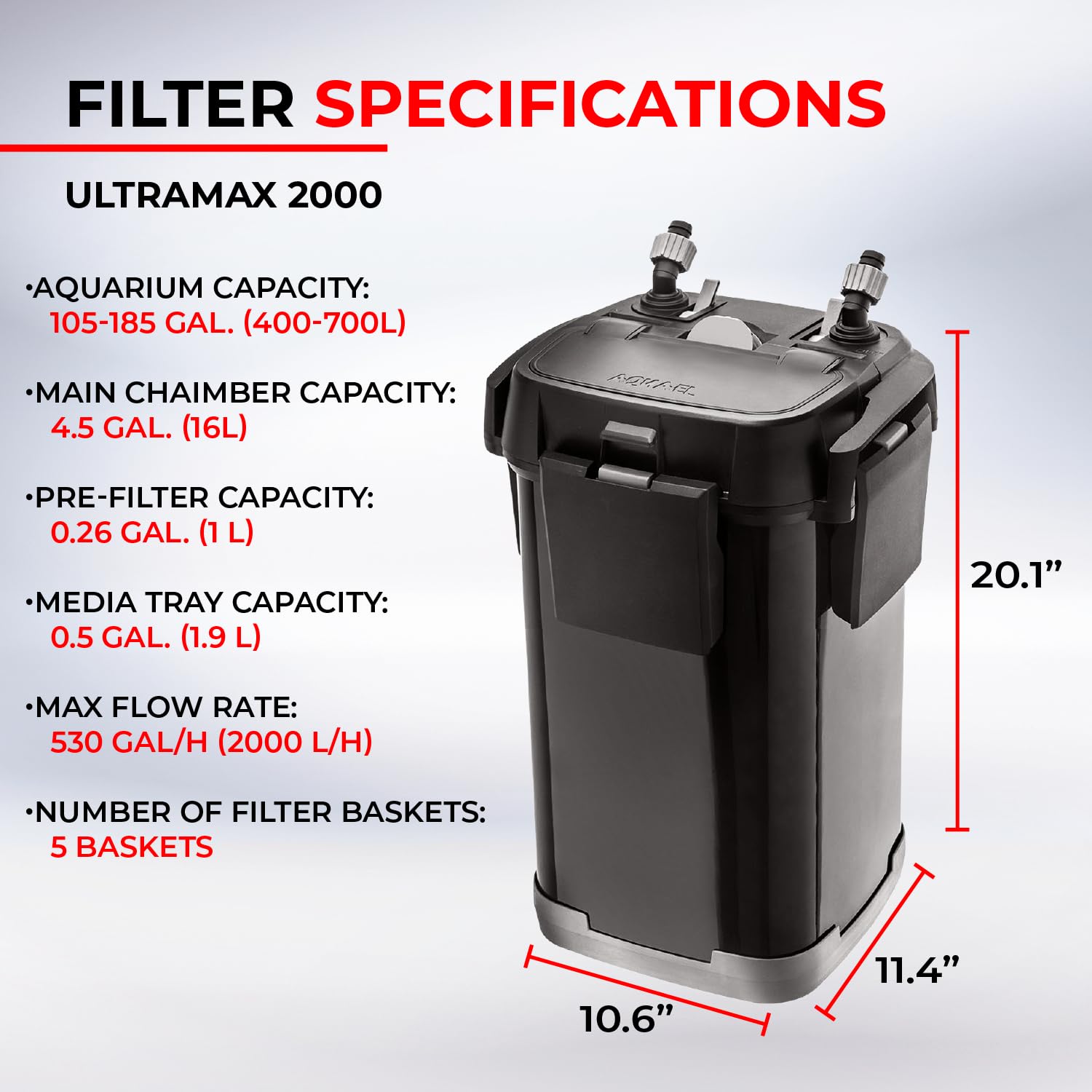 Aquael Ultramax 2000 Canister Filter for Large Aquariums - High-Efficiency Sponge Filter System & Water Pump (100-185 Gallon Capacity) - Perfect for Freshwater & Saltwater Fish Tanks, Reef Aquariums, and Aquatic Plant Setups