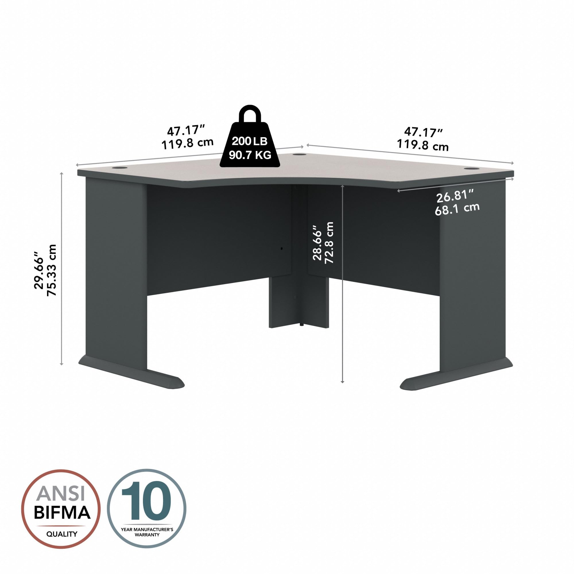 Bush Business Furniture Series A 48W White & Slate Corner Desk - Compact Computer Workstation for Home Office, Small Business & Professional Workspaces - Perfect for Remote Work, Study & Productivity
