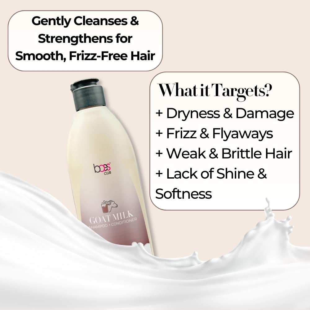 Baes Club Goat Milk 2-in-1 Shampoo & Conditioner with Hydrolyzed Milk Protein & Aloe Vera - Moisturizing Treatment for Dry, Damaged Hair (250ml) | Perfect for Daily Hair Care & Post-Color Treatment