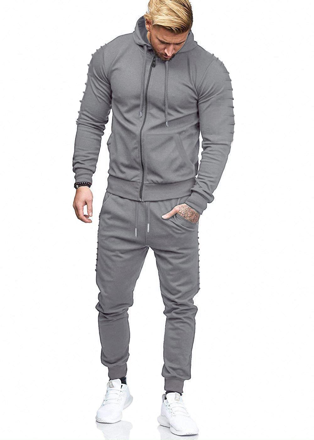 COOFANDY Men's 2-Piece Full Zip Hooded Tracksuit Set - Athletic Jogging Sweatsuit with Pockets for Gym, Running & Casual Wear
