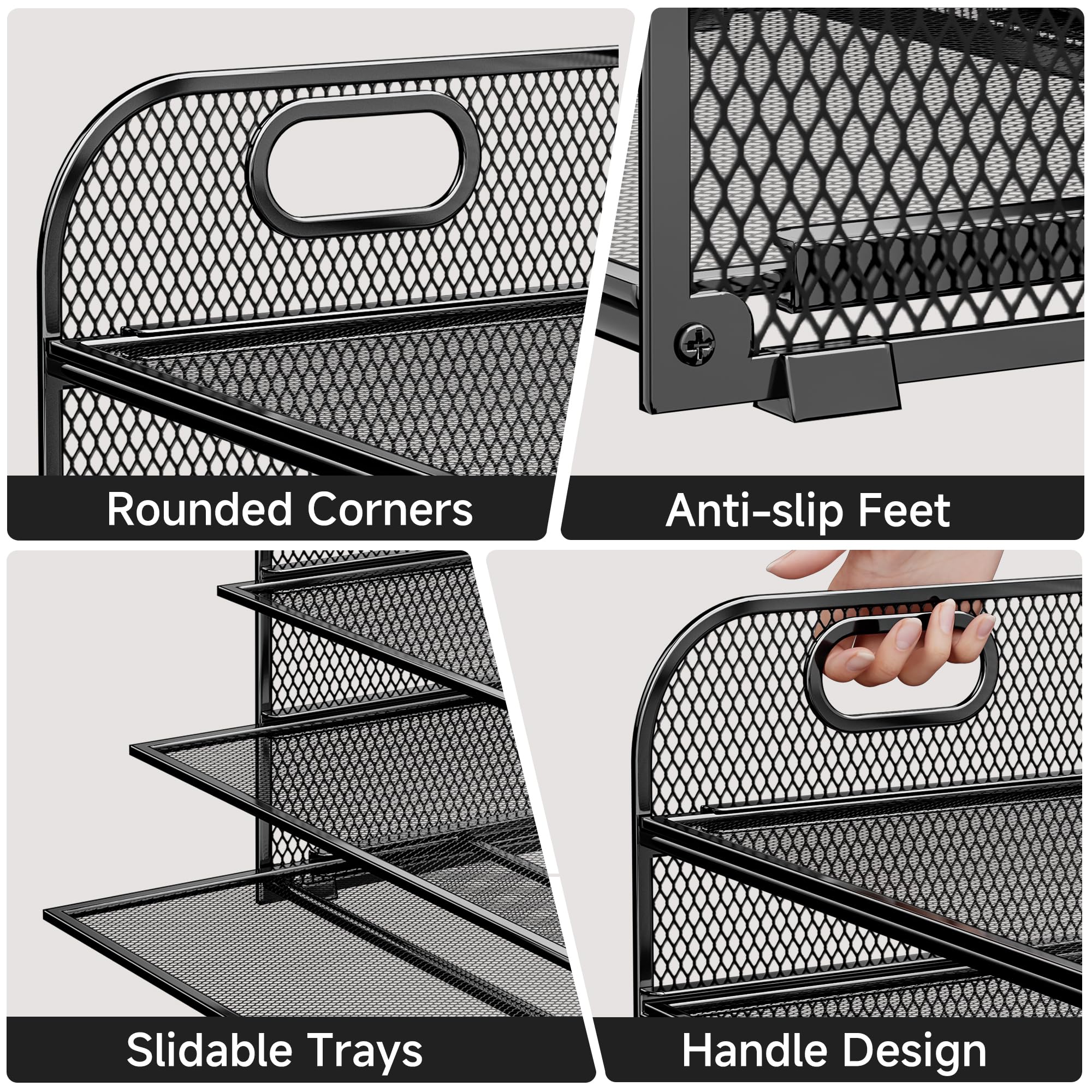 5-Tier Mesh Desk Organizer with Handle - Black File & Paper Sorter for Office & Home - Perfect for Mail, Documents, Office Supplies & Stationery Storage