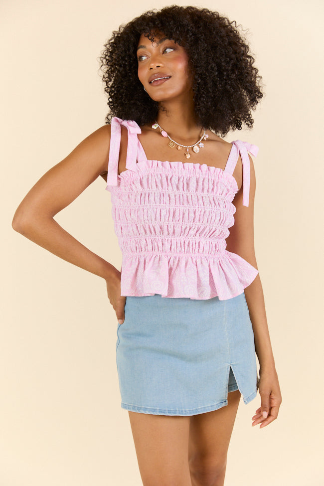 Pink Meadows Floral Cinched Tie Strap Tank Top for Women - Summer Casual Wear, Beach Outfit, and Boho Style Fashion