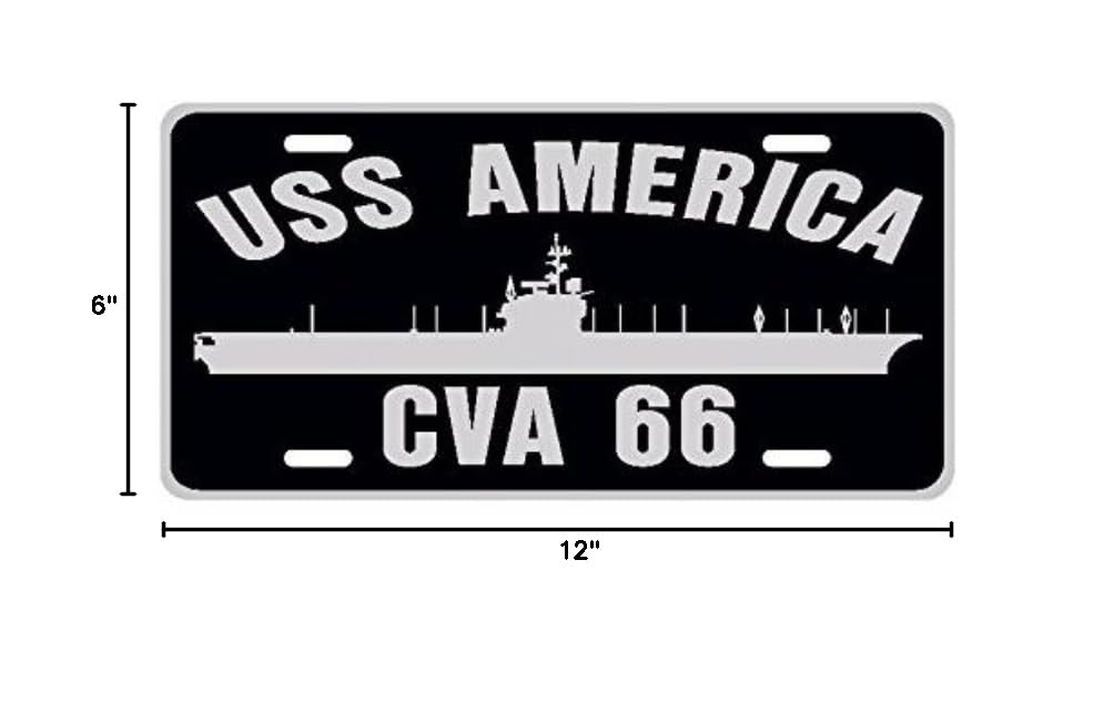 USS America CVA 66 Aluminum License Plate - US Navy Military Car Accessory - Perfect for Veterans, Collectors & Patriotic Car Decoration