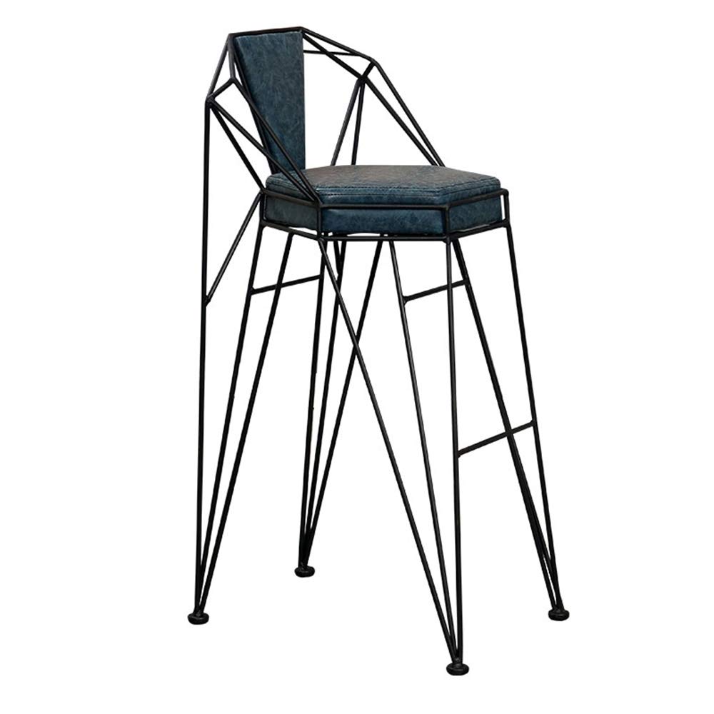 Vintage Blue Iron Bar Stool - Creative Simple Fashion Desk Chair for Cafe, Restaurant & Home Use - Durable Metal Stool with Comfortable Seat - Perfect for Kitchen Island, Breakfast Nook & Home Office