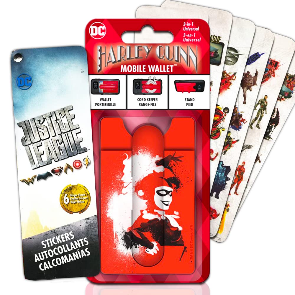 **DC Comics Harley Quinn Phone Wallet Set - Premium Stick-on Wallet with Card Holder, Stand & Stickers | Harley Quinn Accessories for Fans, Cosplay & Everyday Use**