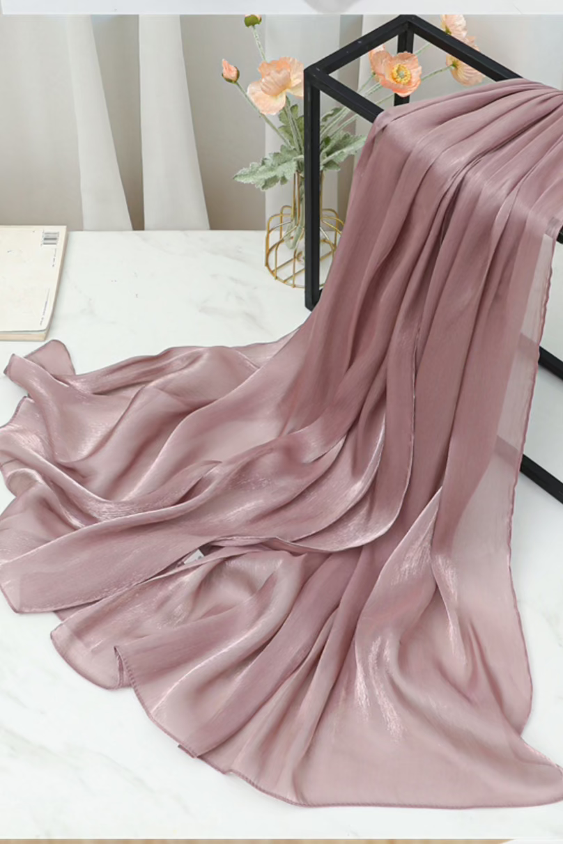 Jimmy Choo Organza Hijab Scarf - Mauve Pink Silk Hijab for Women, Perfect for Weddings, Parties & Special Occasions