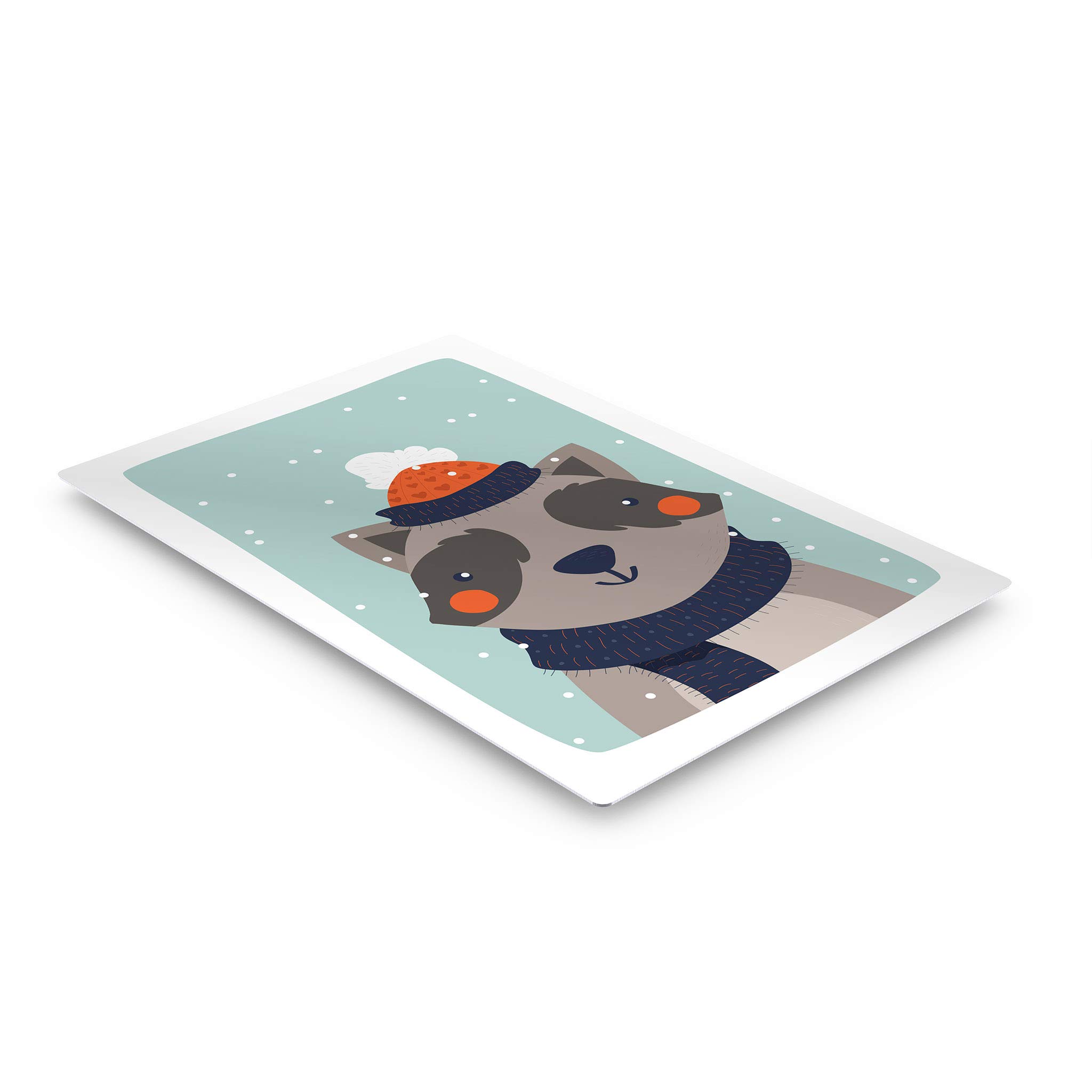 Cute Raccoon Winter Theme Metal Wall Art - Turquoise Background Kids Room Decor, Nursery Decor, Baby Room Decor - 12x8 Inches - Made in USA | Perfect for Children's Bedrooms, Playrooms & Winter-Themed Nurseries