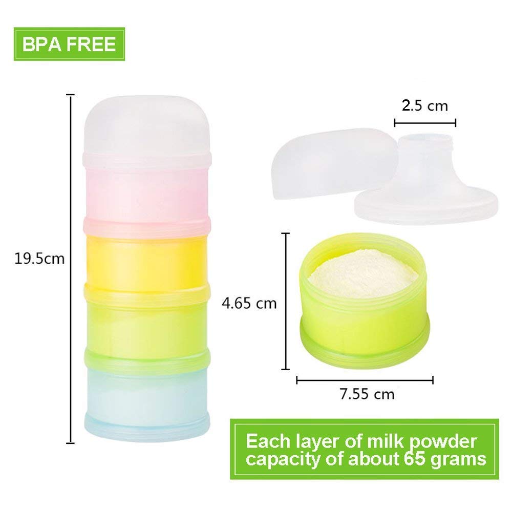 BPA-Free Twist-Lock Stackable Formula Dispenser - 4 Layer Leak-Proof Baby Powder Container & Snack Storage for Travel, Daycare, and On-the-Go Feeding (4 Compartments)