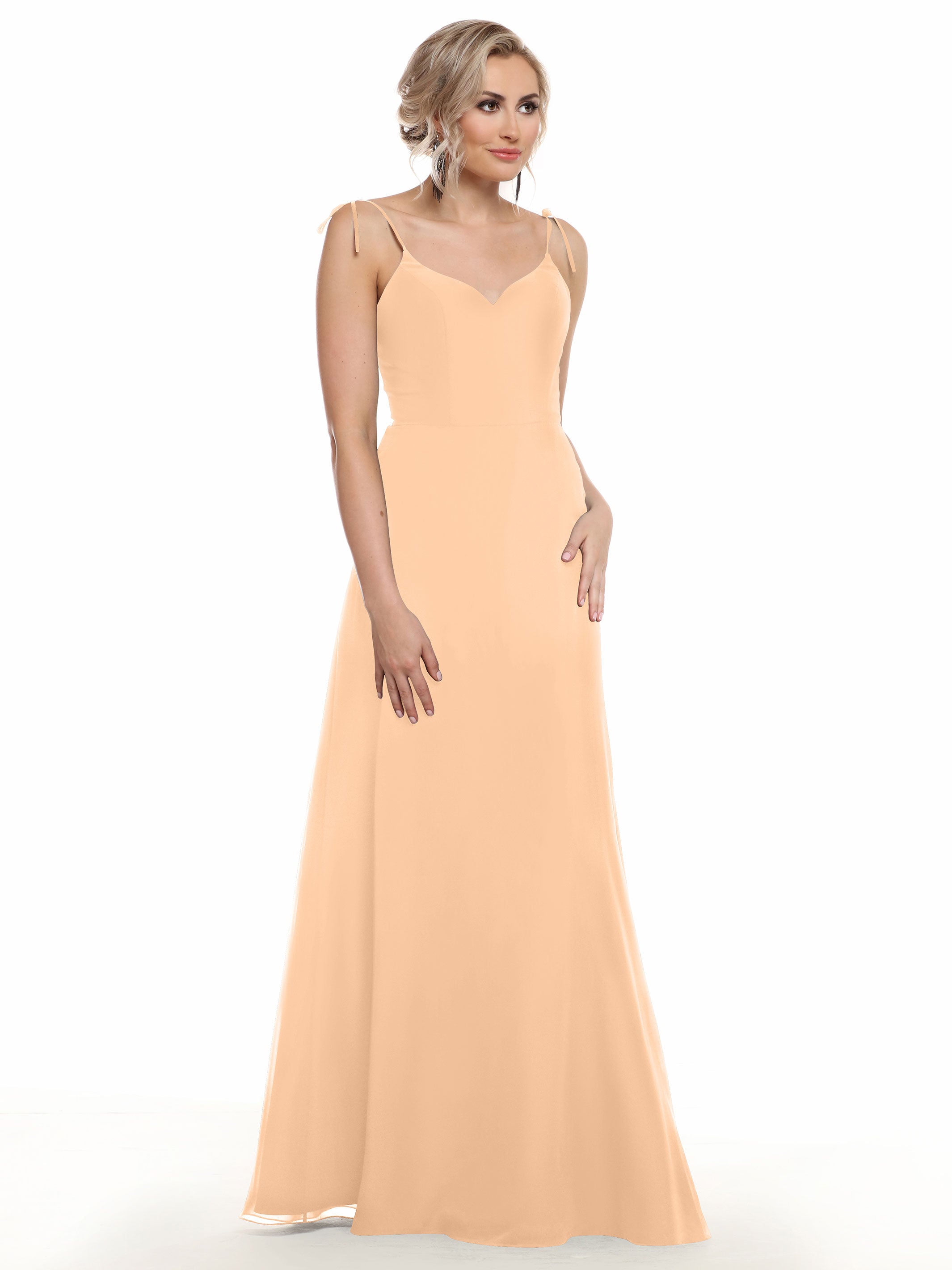 Elegant 80144 Chiffon A-Line Bridesmaid Dress with V-Neck & Spaghetti Straps - Perfect for Weddings, Formal Events & Special Occasions