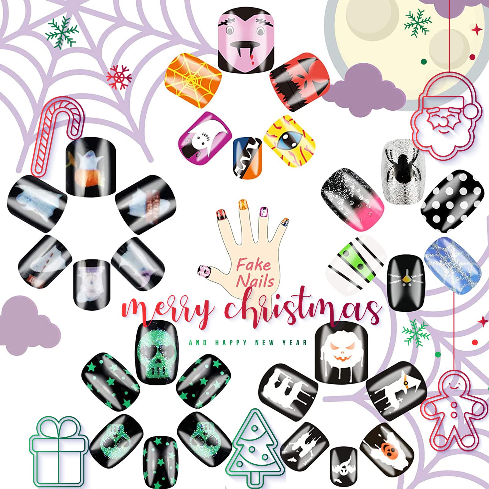 120 PCS Christmas Press On Nails for Kids - Short Pre-Glued Fake Nails with Snowflake Gradient Design | Cute Gel Nail Art Kit for Little Girls | Perfect for Holiday Parties, School Events & Christmas Decorations