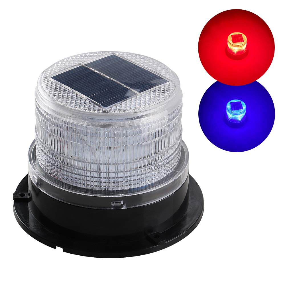 Sidaqi 12V Solar-Powered LED Beacon Strobe Light with Magnetic Base - Red & Blue Emergency Warning Flashing Lights for Forklifts, Construction Vehicles, Trucks - Ideal for Roadside Safety, Work Zones & Hazardous Areas