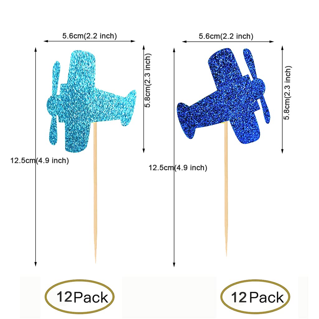 24 PCS Glitter Airplane Cupcake Toppers for Birthday Party, Wedding, Baby Shower, Anniversary - Edible Cake Decorations for Desserts & Celebrations - Perfect for Aviation Themed Events and Kids Parties