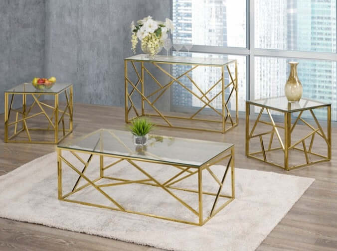 Premium 3-Piece Coffee Set with Tempered Glass & Gold Frame - Perfect for Home, Office, and Restaurant Use