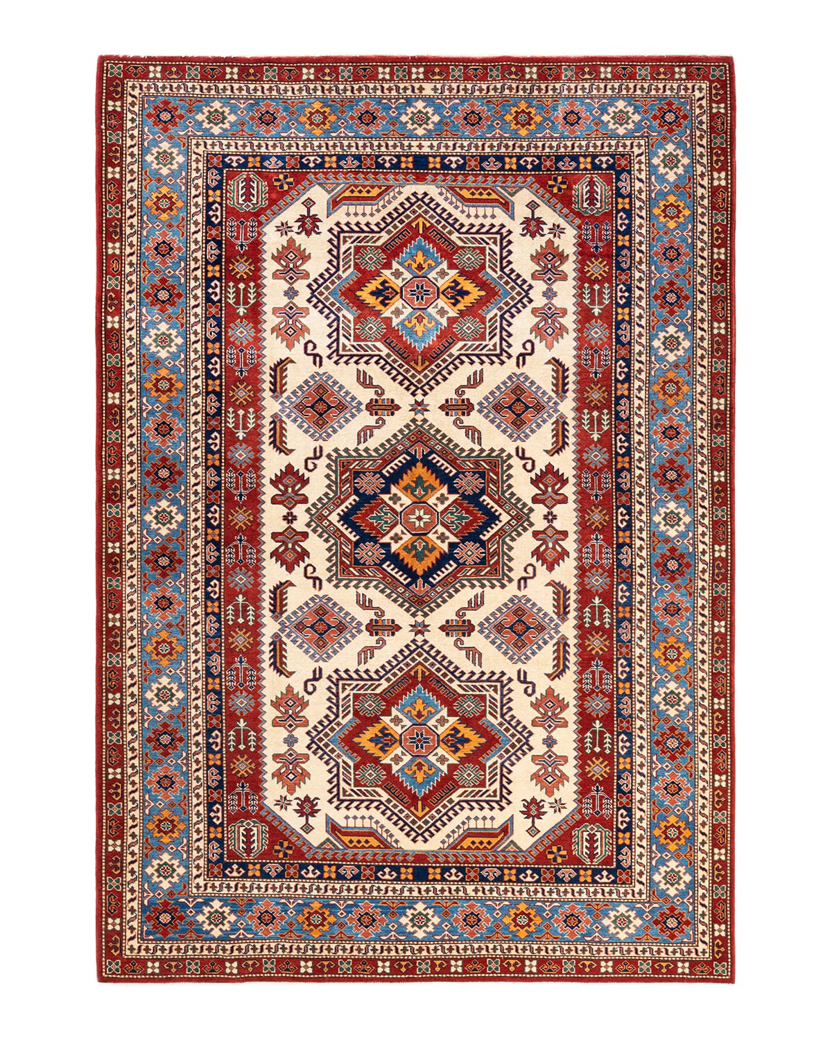 Handmade Bohemian Tribal Red Wool Area Rug 6x9 Feet - Unique Hand-Knotted Solo Rugs for Living Room, Bedroom & Boho Home Decor