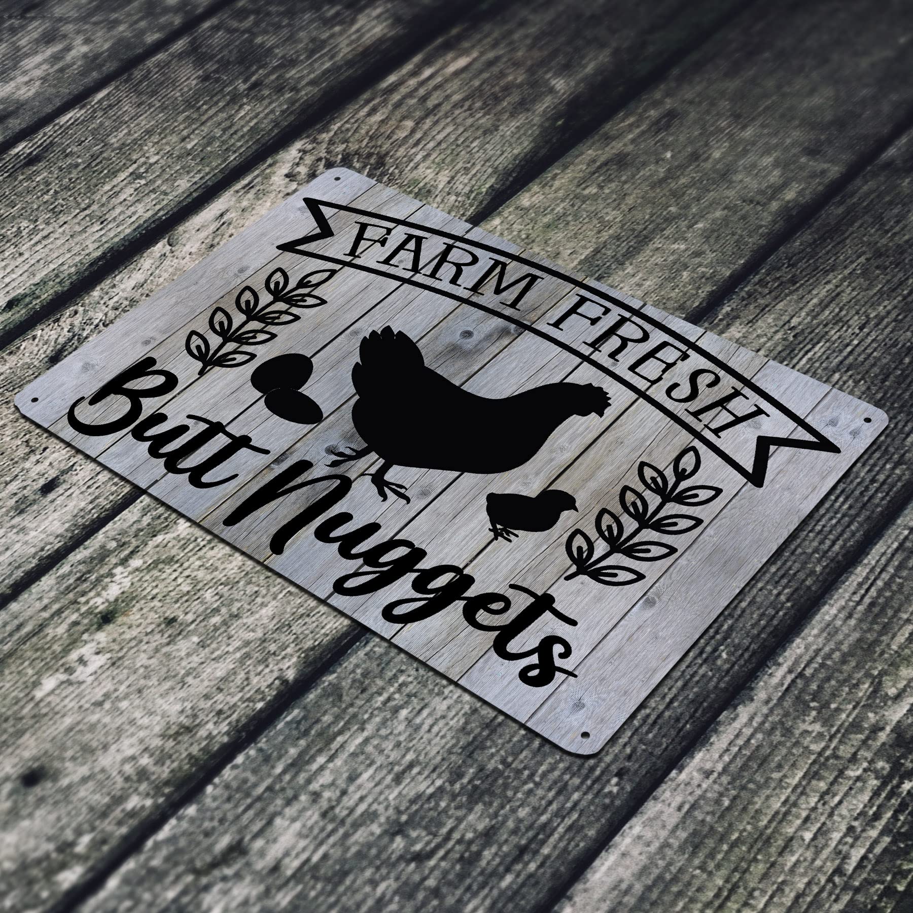 Farm Fresh Butt Nuggets 12x8 Inch Metal Sign - Rustic Western Farmhouse Decor for Kitchen, Bedroom, Cabin - Indoor/Outdoor Country Home Wall Art - Perfect for Entryway, Living Room, Lawn Welcome Sign