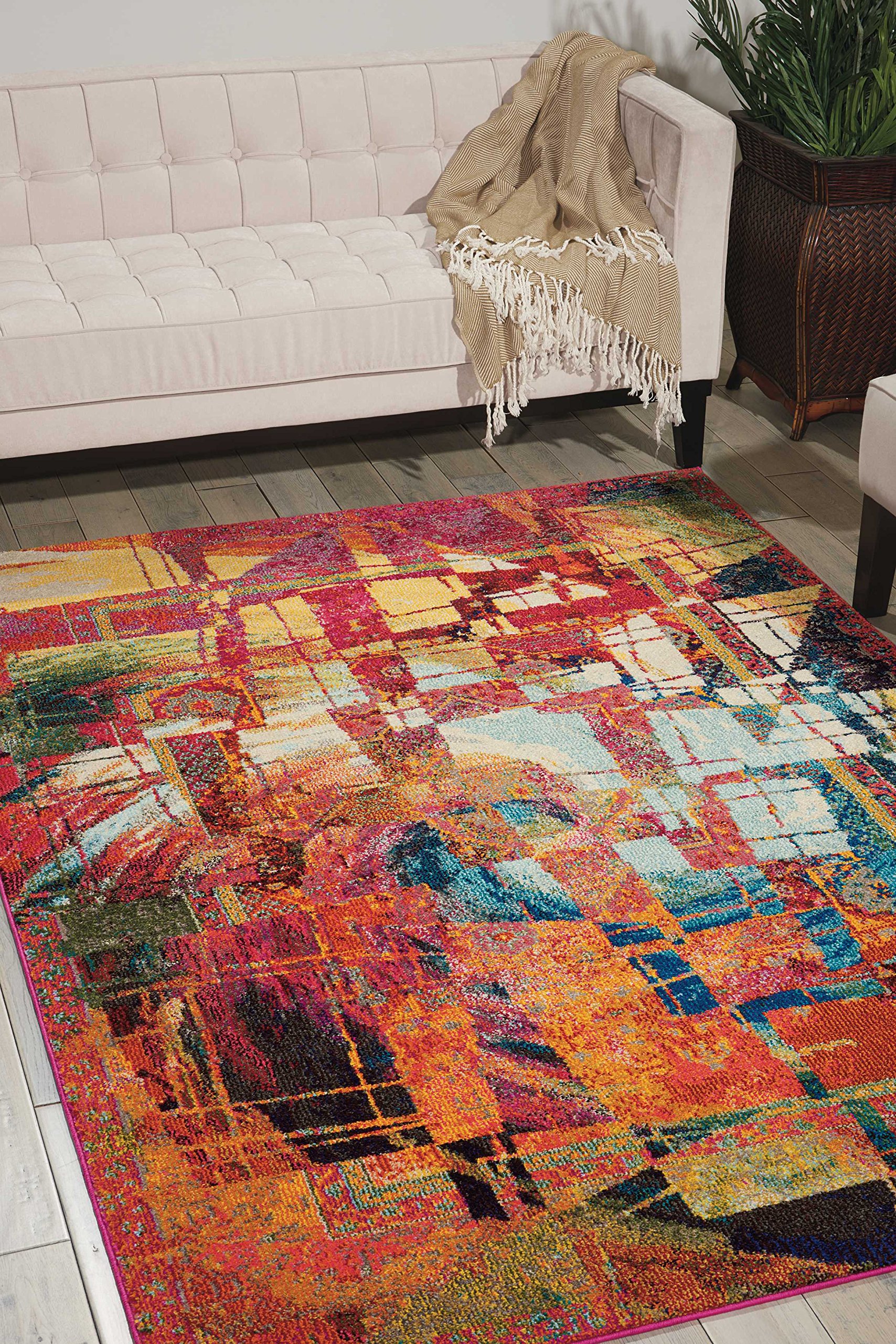 Nourison Celestial Orange Stained Glass 4' x 6' Area Rug - Contemporary Non-Shedding Easy-Clean Design for Bedroom, Living Room, Dining Room & Kitchen | Perfect for Modern Home Decor & High-Traffic Areas