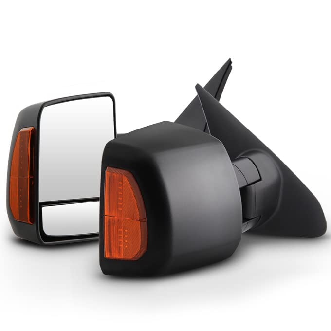 Acanii Telescopic Power Heated LED Signal Towing Mirrors for 2007-2017 Toyota Tundra & Sequoia - Driver & Passenger Side - Enhanced Visibility for Towing & Night Driving