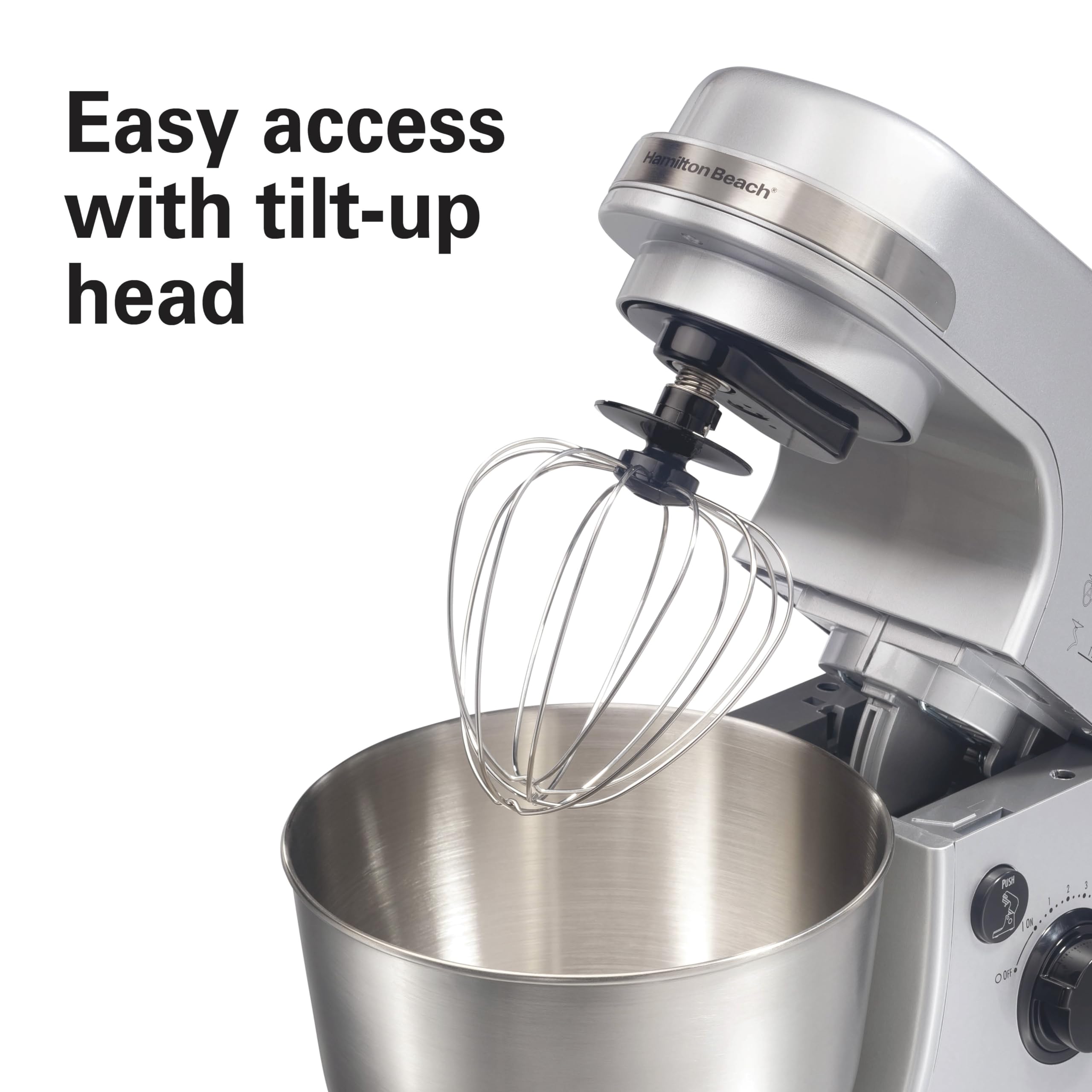 Hamilton Beach 4-Quart Electric Stand Mixer with Dough Hook, Flat Beater & Whisk - 7 Speed Settings & Splash Guard - Perfect for Baking Cakes, Cookies & Bread Dough (Silver)