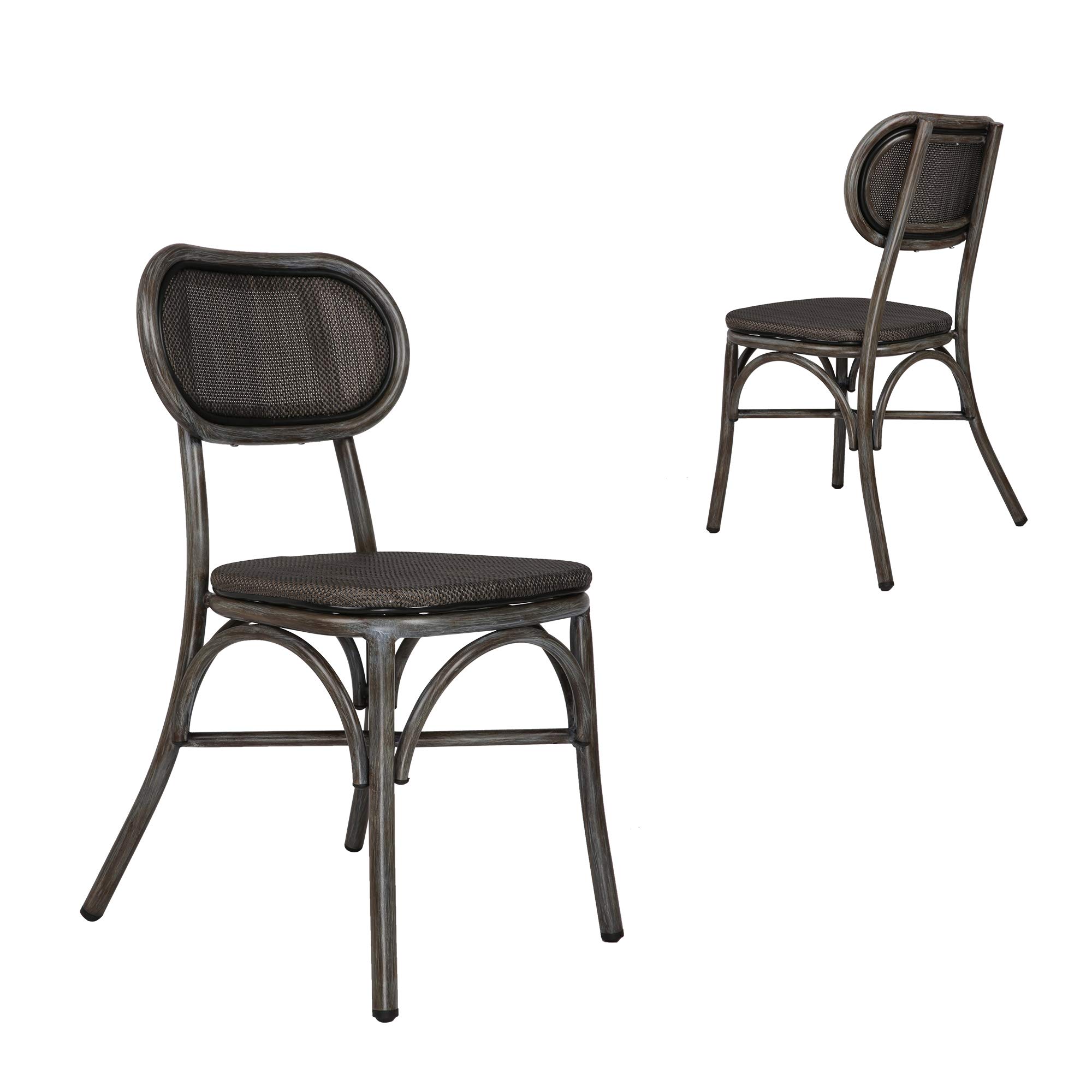 LUCKYERMORE Rattan Dining Chairs Set of 2 - Armless Woven Wicker Chairs with Backrest, Black Aluminum Frame - Perfect for Kitchen, Bistro, Cafe & Outdoor Dining