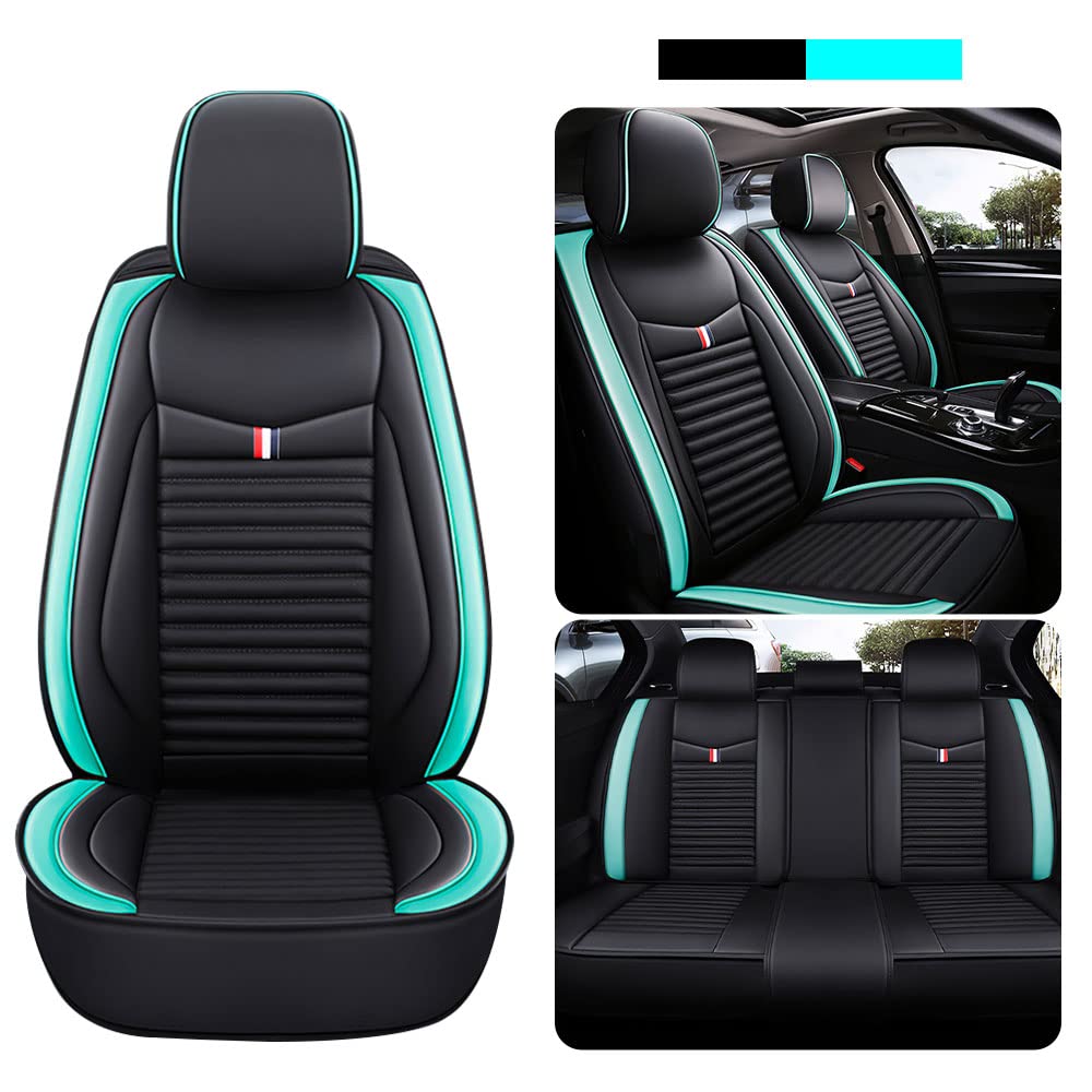 Premium Leather Car Seat Covers for Lexus RC 350 2015-2022 - Universal Anti-Slip Design Fits Most Cars, Sedans, SUVs & Trucks (Black/Green) - Perfect for Daily Commute & Road Trips