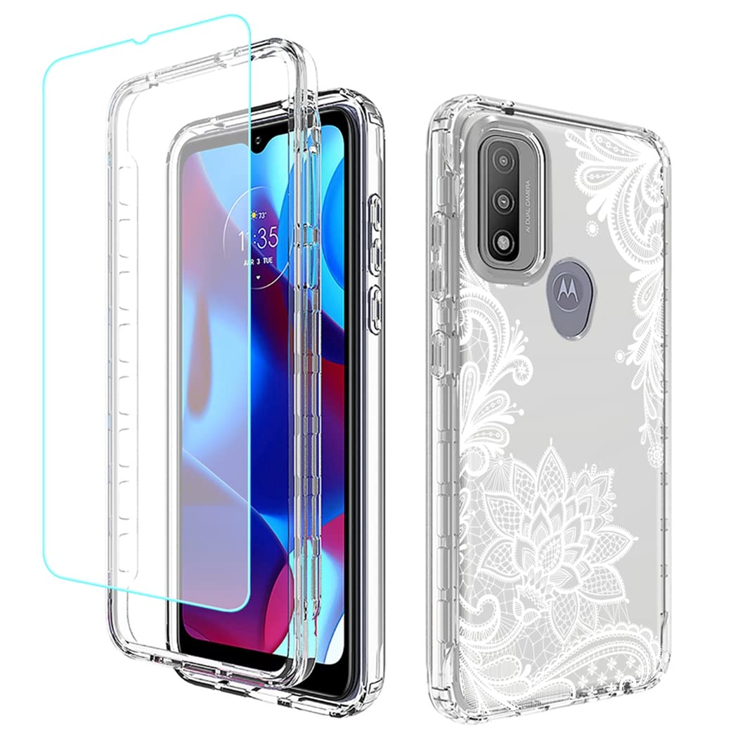 **Moto G Pure 2021 Phone Case with Tempered Glass Screen Protector | Clear Mandala Design | Full Body Protective Cover for Motorola XT2163DL | Perfect for Everyday Use, Travel & Work**