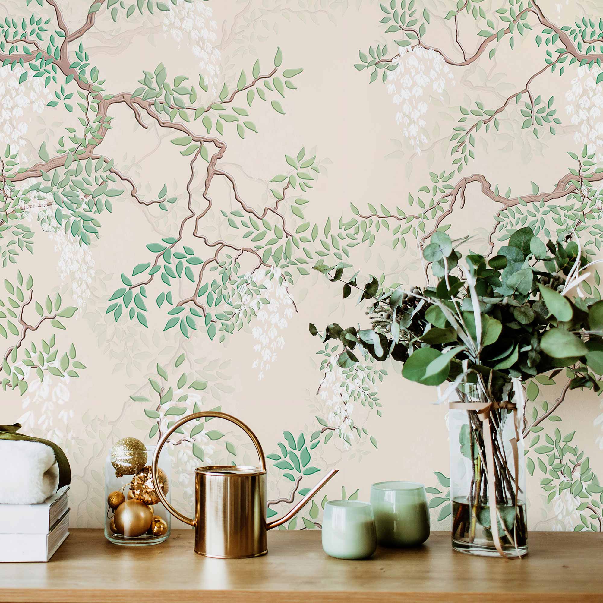 Green Leaves Peel and Stick Removable Wallpaper - Self-Adhesive Decorative Wall Covering for Home, Office & Nursery - Easy to Apply & Remove - Perfect for Bedroom, Living Room & Dorm Decor