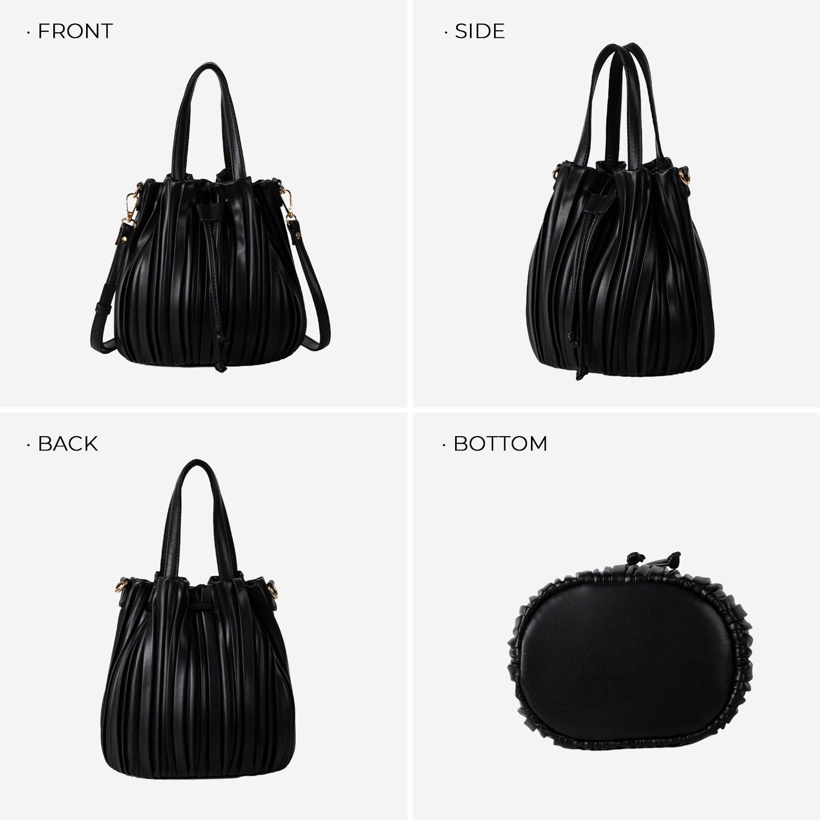 Stylish Women's Mini Leather Bucket Bags - Drawstring Crossbody Purse & Pleated Shoulder Handbag for Everyday Use, Travel & Date Nights