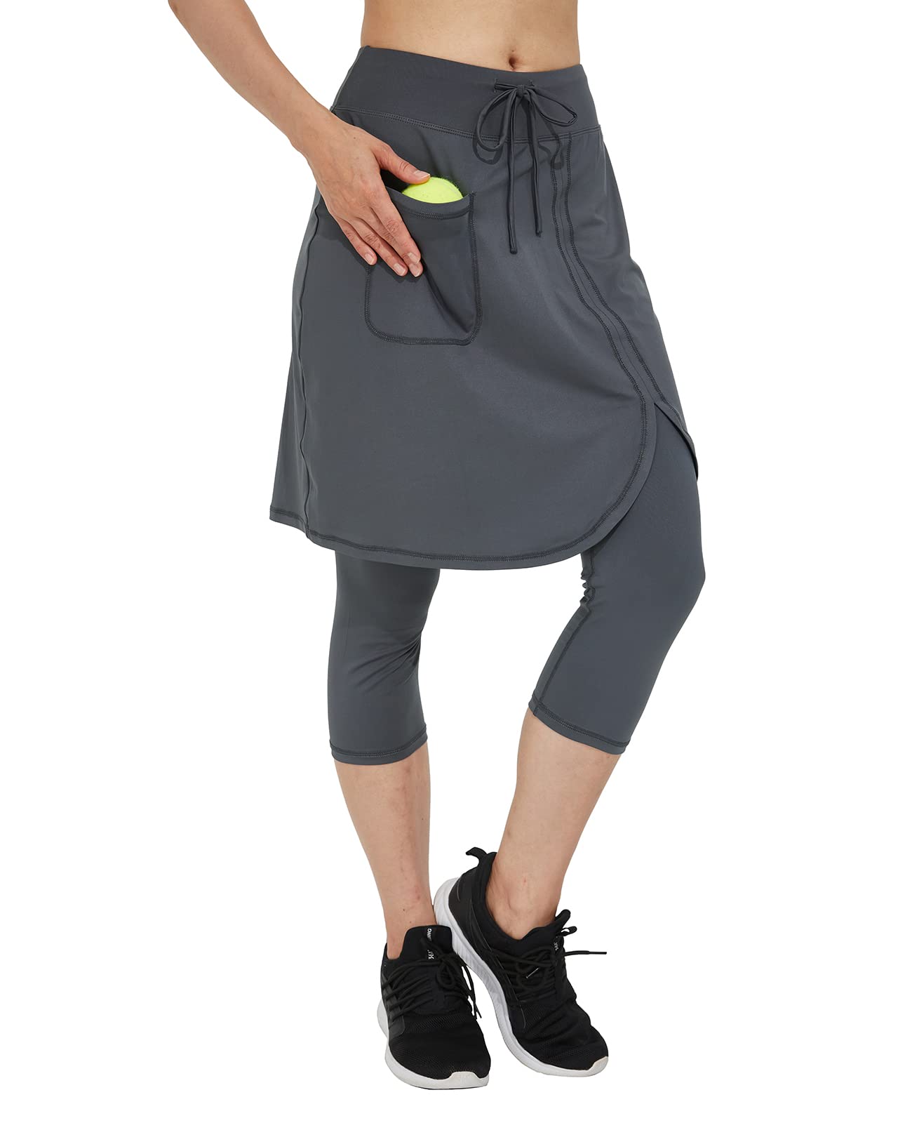 Cityoung Women's Athletic Skirt with Attached Leggings - Modest Capri Skirt for Running, Yoga & Workouts - Comfortable & Stylish Activewear