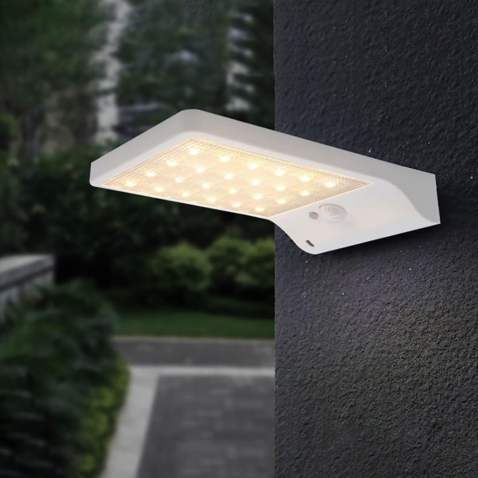 OLOPE 48 LED Solar Wall Light - Dual Color Outdoor Solar Lamp for Courtyard, Garage, Pathway - Waterproof & Weather Resistant Solar Street Lighting with Super Bright Beads (White) - Perfect for Garden, Patio, Driveway and Backyard Illumination