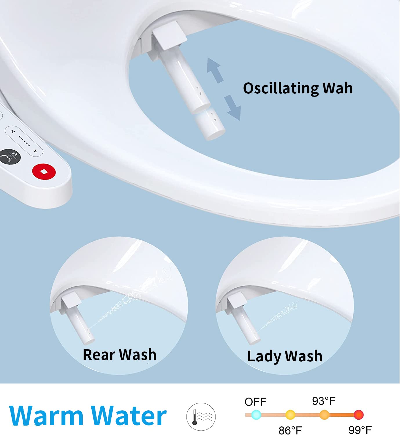 R&T V2601 Heated Bidet Seat for Elongated Toilet - Smart Toilet Seat with Warm Air Dryer, Temperature Controlled Wash & Adjustable Water Pressure - Perfect for Modern Bathrooms & Enhanced Hygiene Comfort