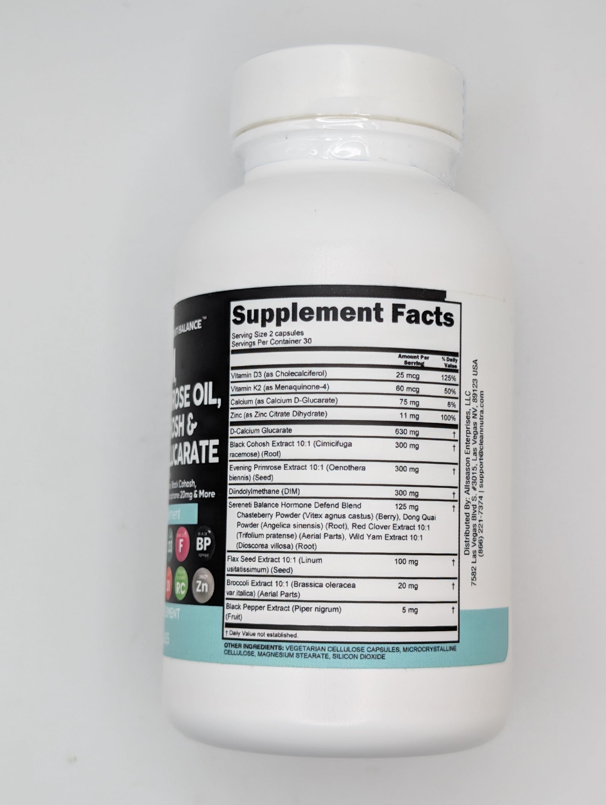 Clean Nutraceuticals DIM Complex for Women - Evening Primrose, Black Cohosh, Calcium D-Glucarate, Sulforaphane & Flax Seed Extract with Dong Quai - 60 Capsules for Hormonal Balance & Menopause Support - Perfect for PMS Relief & Natural Wellness