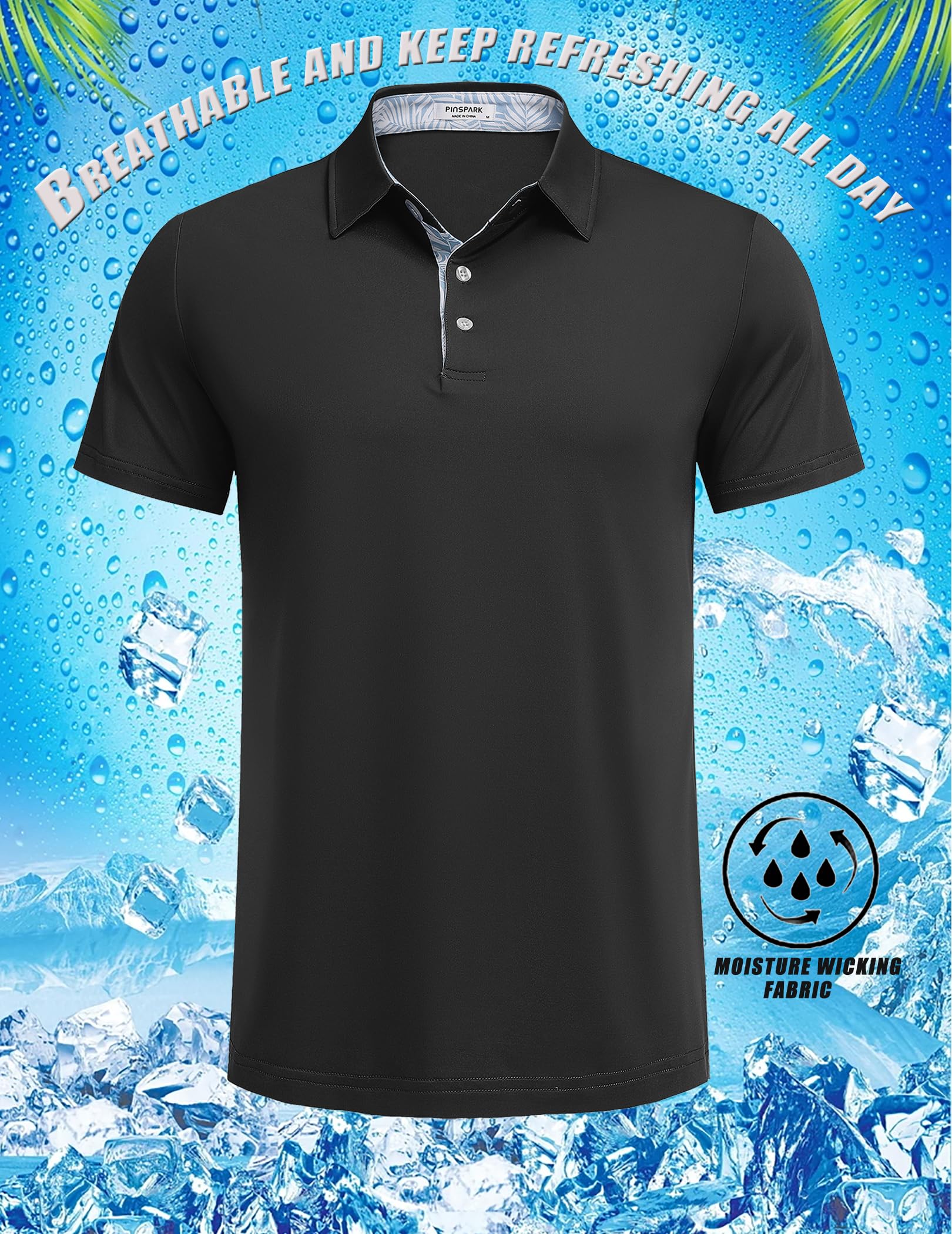 **PINSPARK Men's Moisture Wicking Polo Shirts - Breathable Quick Dry Short Sleeve Performance Shirt for Golf, Casual & Work - Comfortable Fit for Sports & Outdoor Activities**