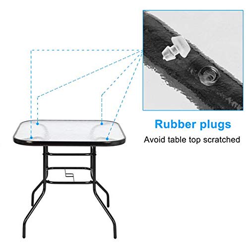 Outdoor Dining Table with Tempered Glass Top & Umbrella Hole - Square Patio Bistro Set for Garden, Poolside, Deck, Lawn - Perfect for Al Fresco Dining & Outdoor Entertaining