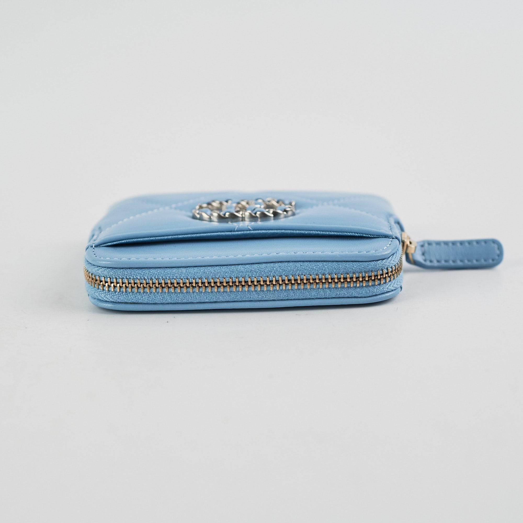 Chanel Lambskin Zip Card Wallet Light Blue with Microchip - Perfect for Everyday Use, Travel & Luxury Gift Giving