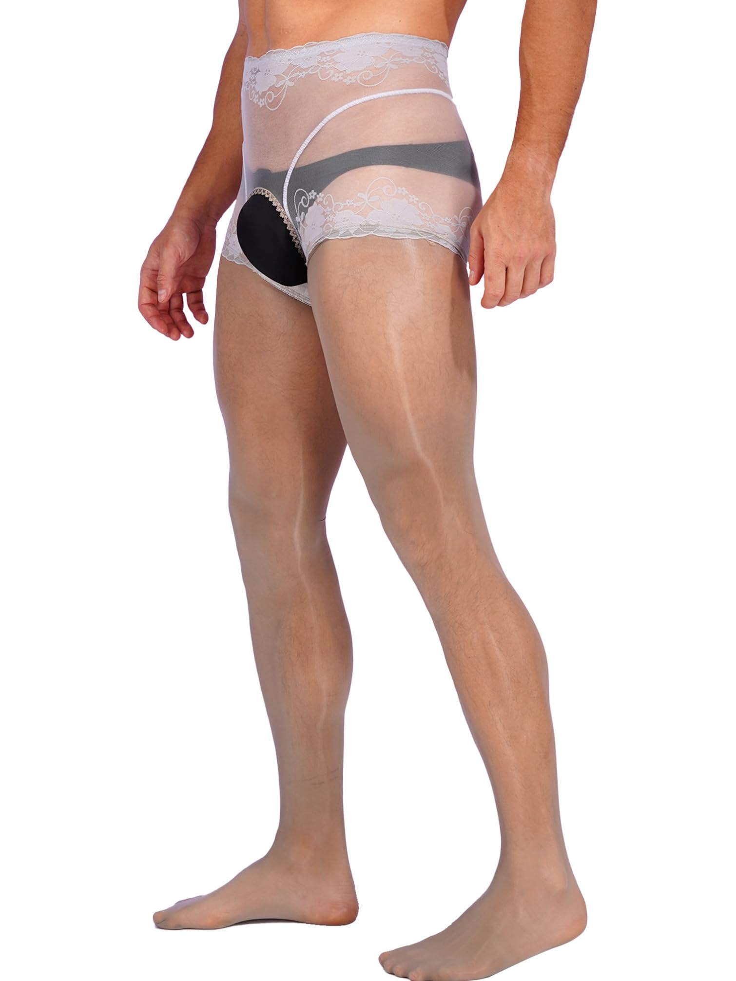TiaoBug Men's Floral Lace Pantyhose - Sheer Hollow Out Tights Stockings for Crossdressing & Cosplay - Perfect for Halloween, Parties and Sensual Wear