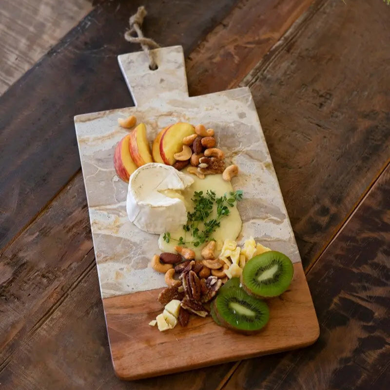 Premium Marble & Acacia Wood Cheese Board Set - Elegant Charcuterie Serving Tray for Entertaining, Wine Pairing & Gourmet Appetizers - Perfect for Dinner Parties, Weddings & Holiday Gatherings