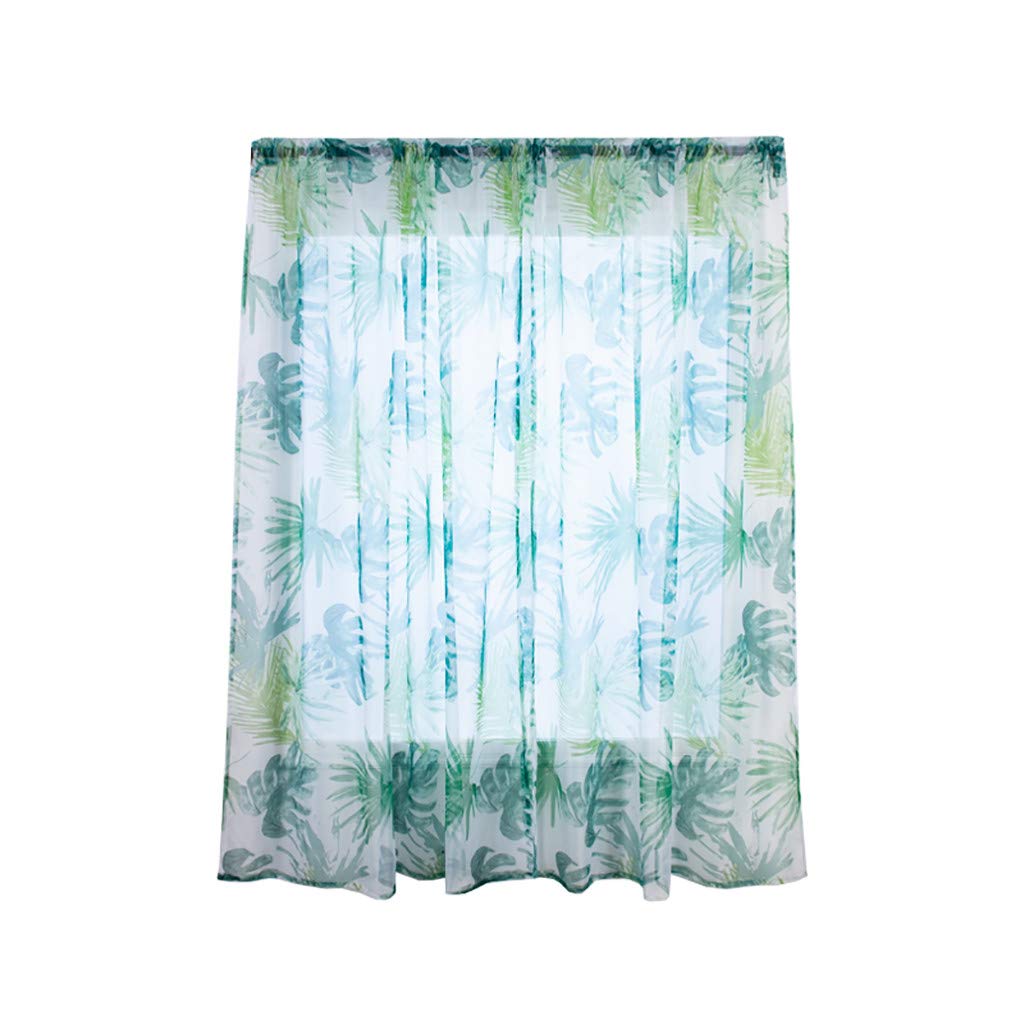 2Pcs Elaco Palm Leaf Sheer Curtains - Breathable Tulle Window Drapes for Living Room, Bedroom & Kitchen - Tropical Leaf Design Voile Valance for Sun Protection & Privacy
