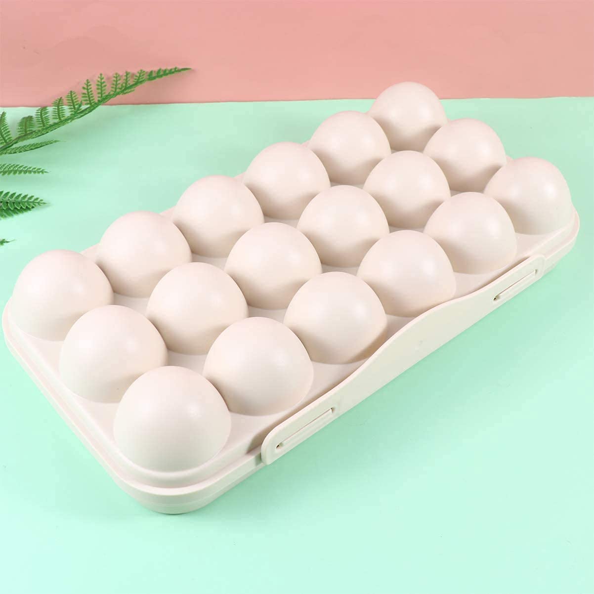 Dhvsam 18-Grid Plastic Egg Holder Tray - Stackable Refrigerator Egg Storage Container with Lid for Freshness Protection | Portable Egg Carrier for Kitchen, Camping & Picnic (Cream)