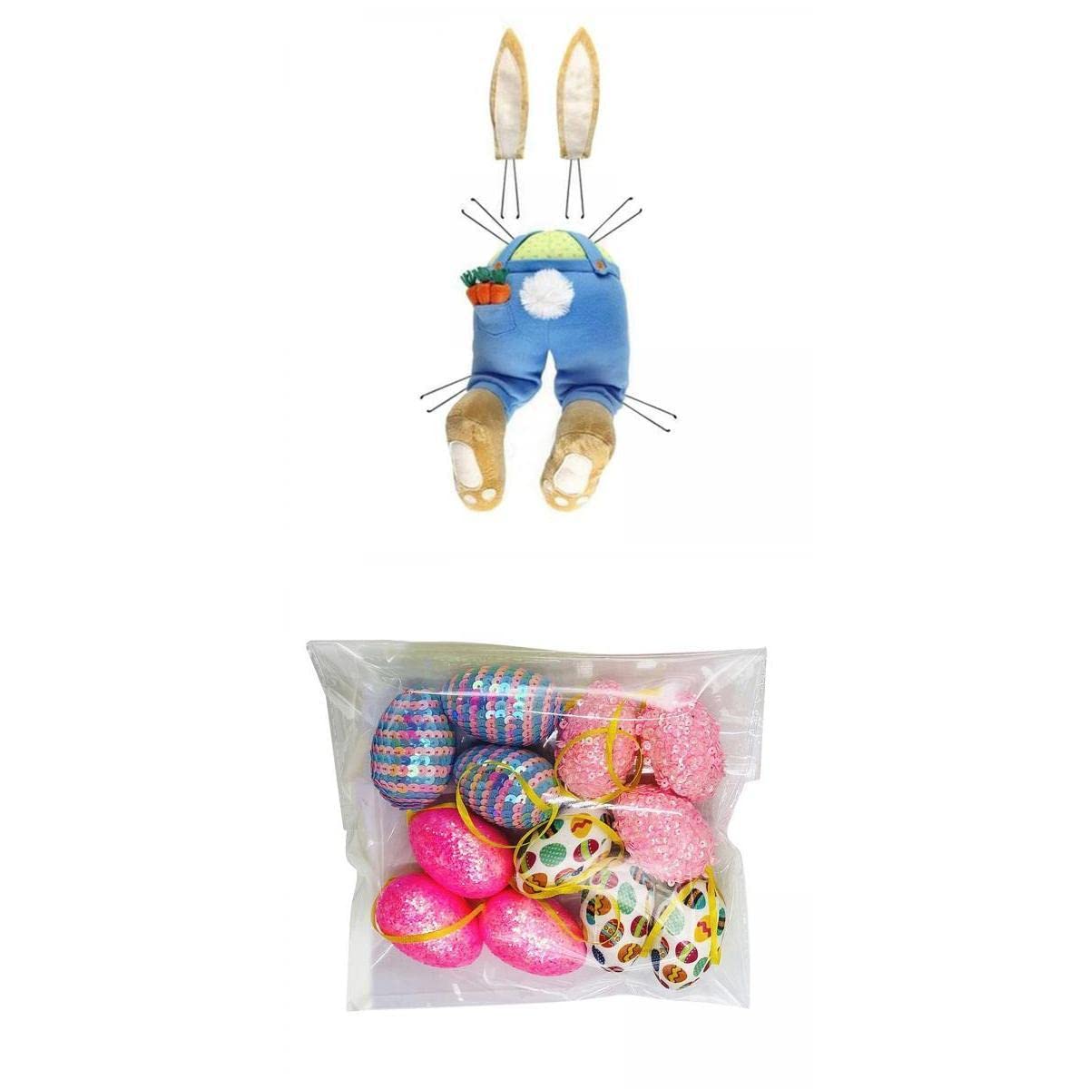 Easter Wreath Kit with Bunny & Hanging Eggs - DIY Easter Garland Decor in Blue - Perfect for Spring Home Decor, Easter Party, Front Door Wreath & Holiday Celebration