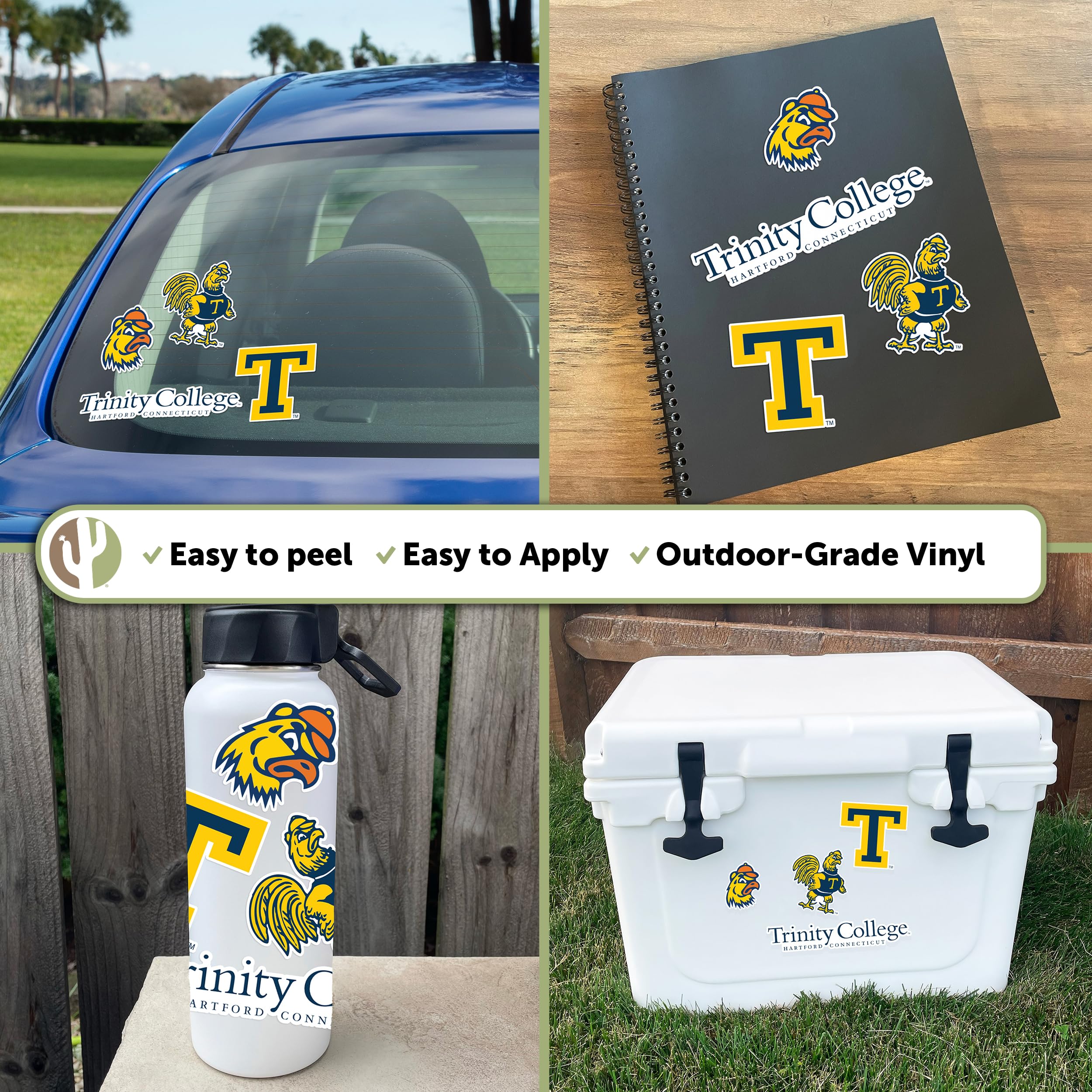 Desert Cactus Trinity College Bantams Vinyl Decal Sticker - Waterproof Laptop, Water Bottle, Car, Scrapbook Decor - Perfect for College Dorm, School Spirit & Fan Gifts